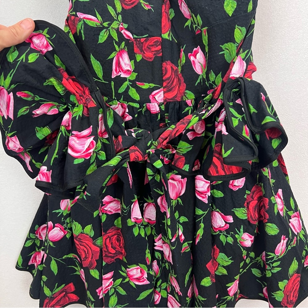 Betsey Johnson Retro Rose Print Bow Dress Size 10 Pin-up Rockabilly Strapless - Picture 7 of 11